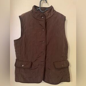 Talbots Women’s Chocolate Brown Quilted Vest Buttons Pockets Size M